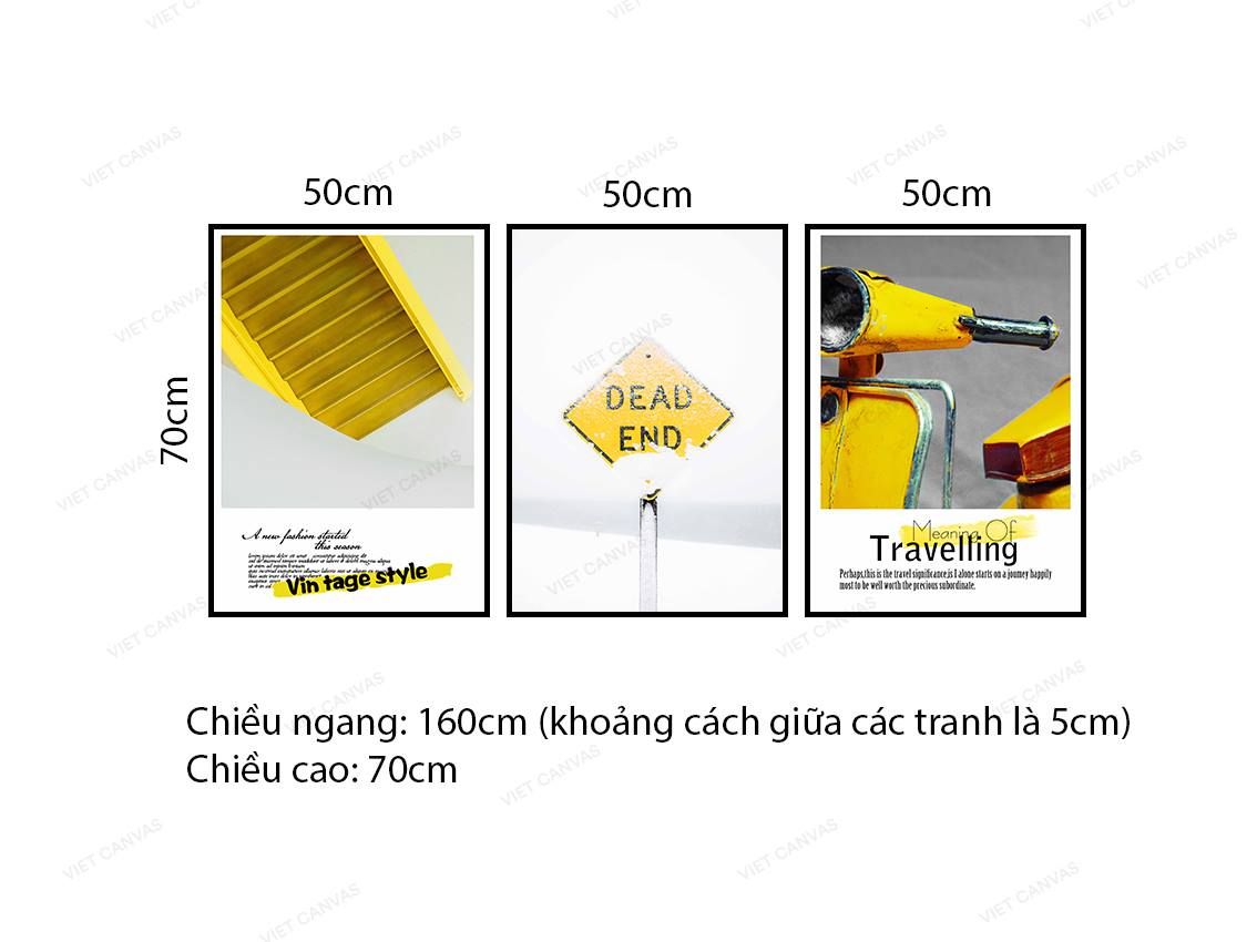 Bộ 3 Tranh Bậc Cầu Thang, Xe Máy Và Bảng Dead End - VD514