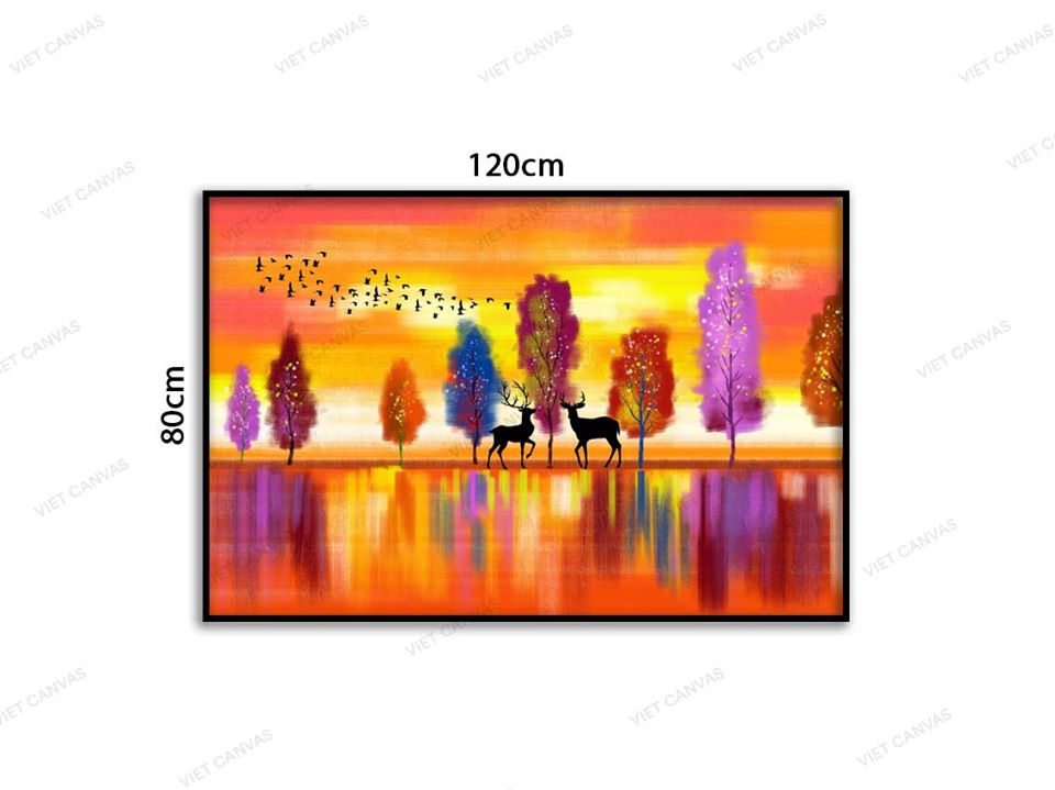 Tranh Đôi Hươu Bên Những Sắc Màu Sặc Sỡ - VD024