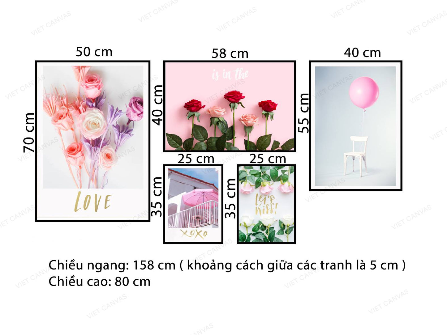 Bộ 5 Tranh Hoa Hồng, Góc Nhà Và Bong Bóng - VK215.1