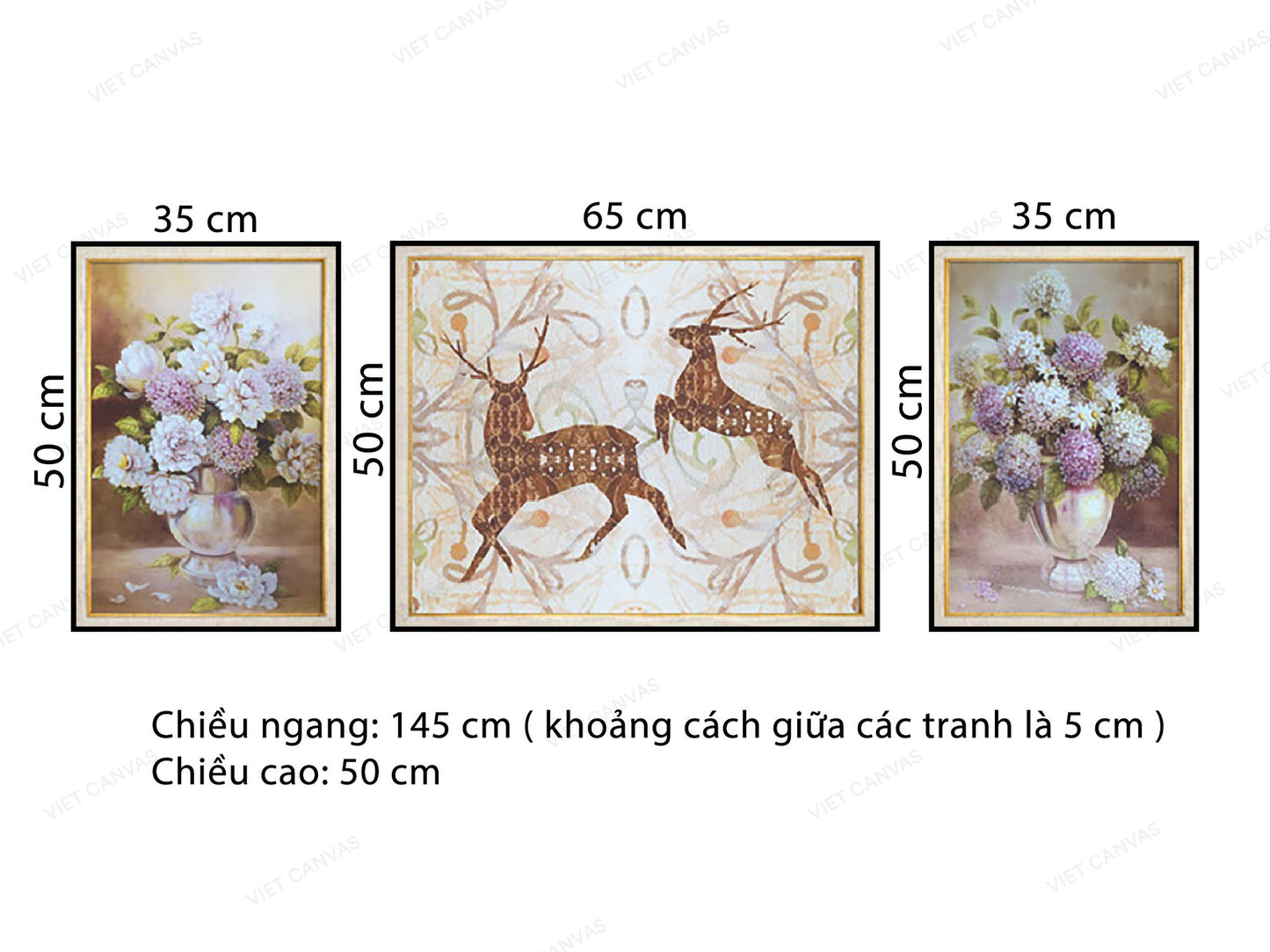 Bộ 3 Tranh Đôi Hươu Và Bình Hoa - VZ834