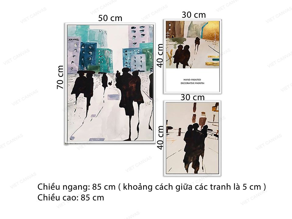 Bộ 3 Tranh Nghệ Thuật Hoạt Động Của Con Người Trên Đường Phố - VZ418.4