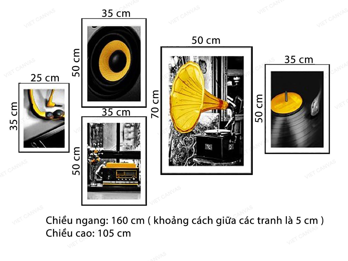Bộ 5 Tranh Radio Và Máy Phát Nhạc Loa Kèn - VZ968.1