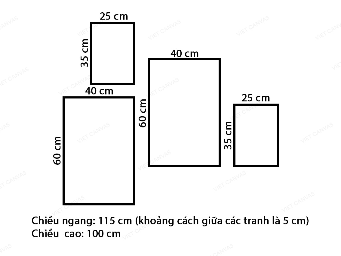 Bộ 4 Tranh Khuôn Mặt Cô Gái, Vân Gỗ Và Lá Cây - VW156.4