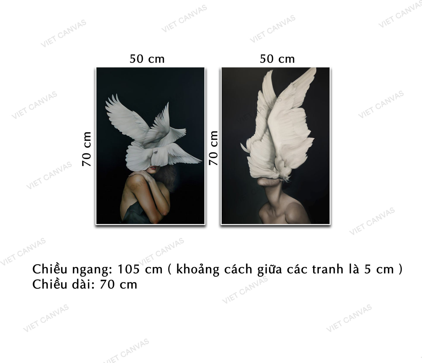 Bộ 2 Tranh Cô Gái Và Chú Chim Bồ Câu - NT382