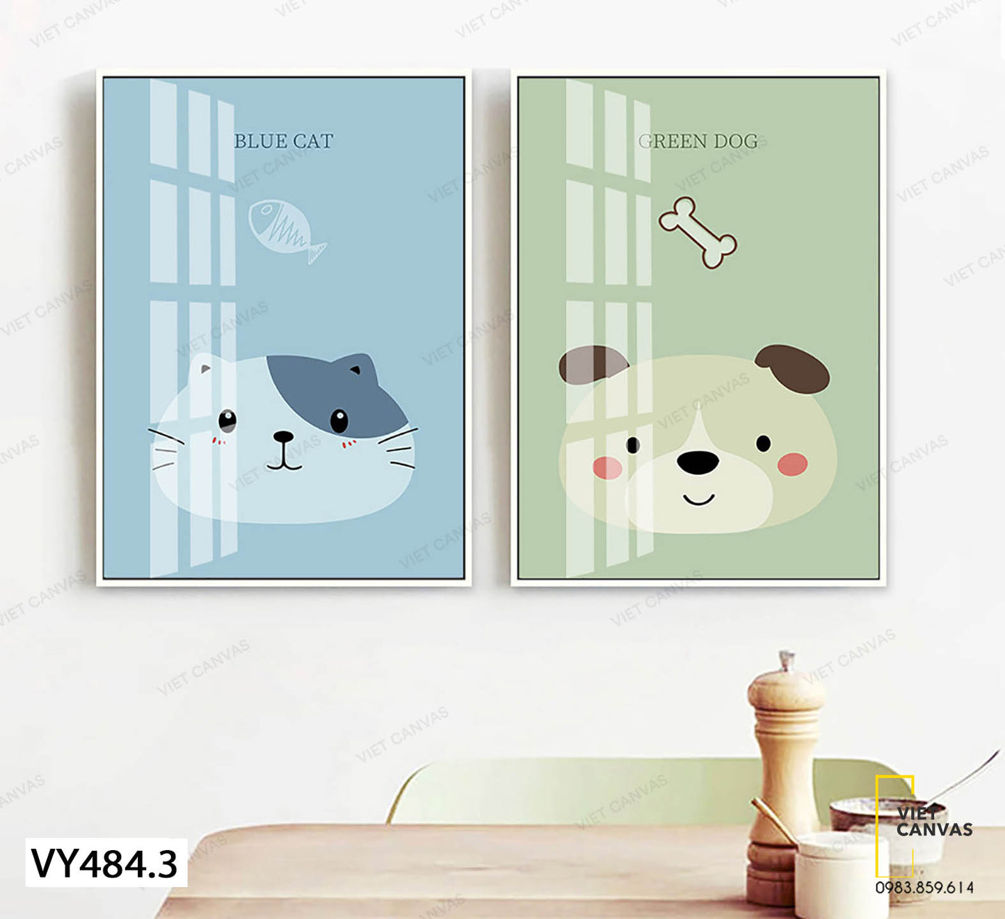 Bộ 2 Tranh Chó Và Mèo Dễ Thương - VY484.3