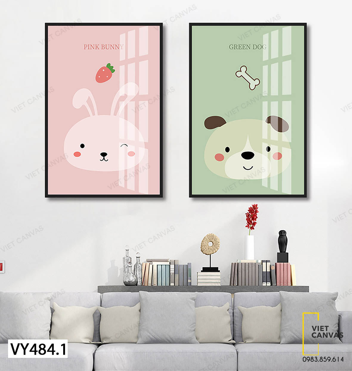 Bộ 2 Tranh Chó Và Thỏ Dễ Thương - VY484.1