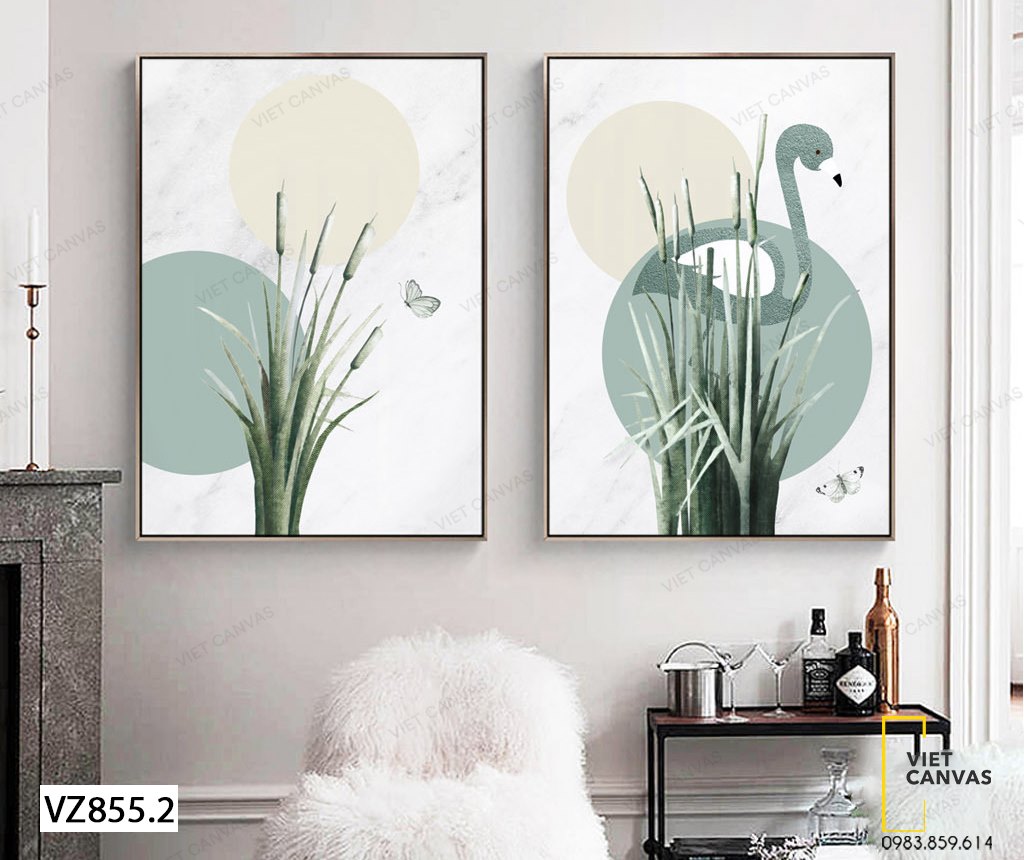Bộ 2 Tranh Cỏ Lau Và Chim Hồng Hạc - VZ855.2