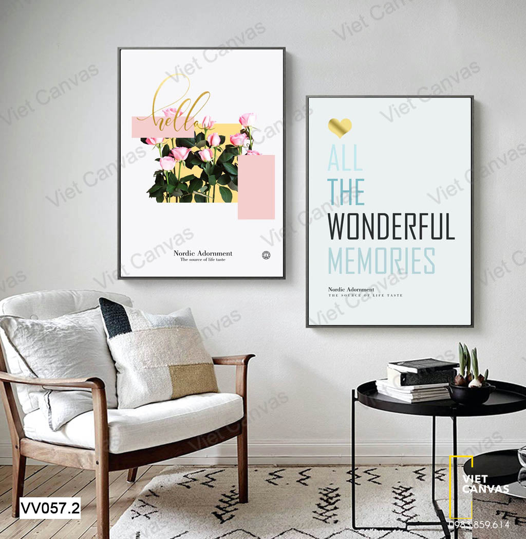 Bộ 2 Tranh Hoa Hồng Rực Rỡ Và Quotes - VV057.2