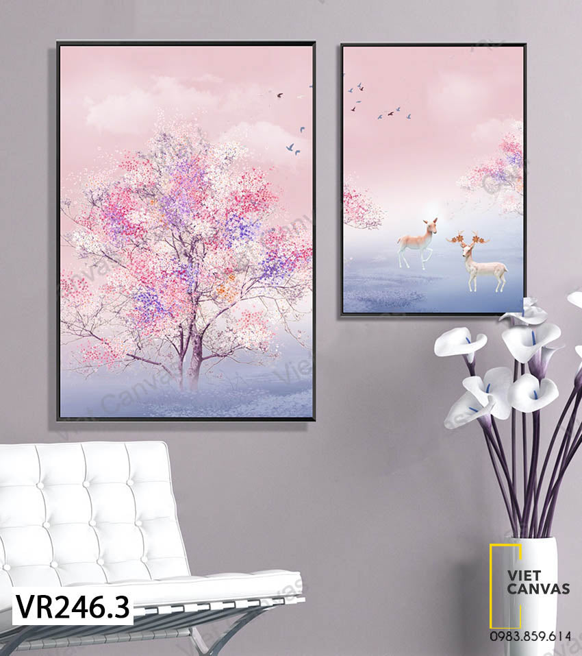 Bộ 2 Tranh Khu Rừng Và Những Chú Hưu - VR246.3