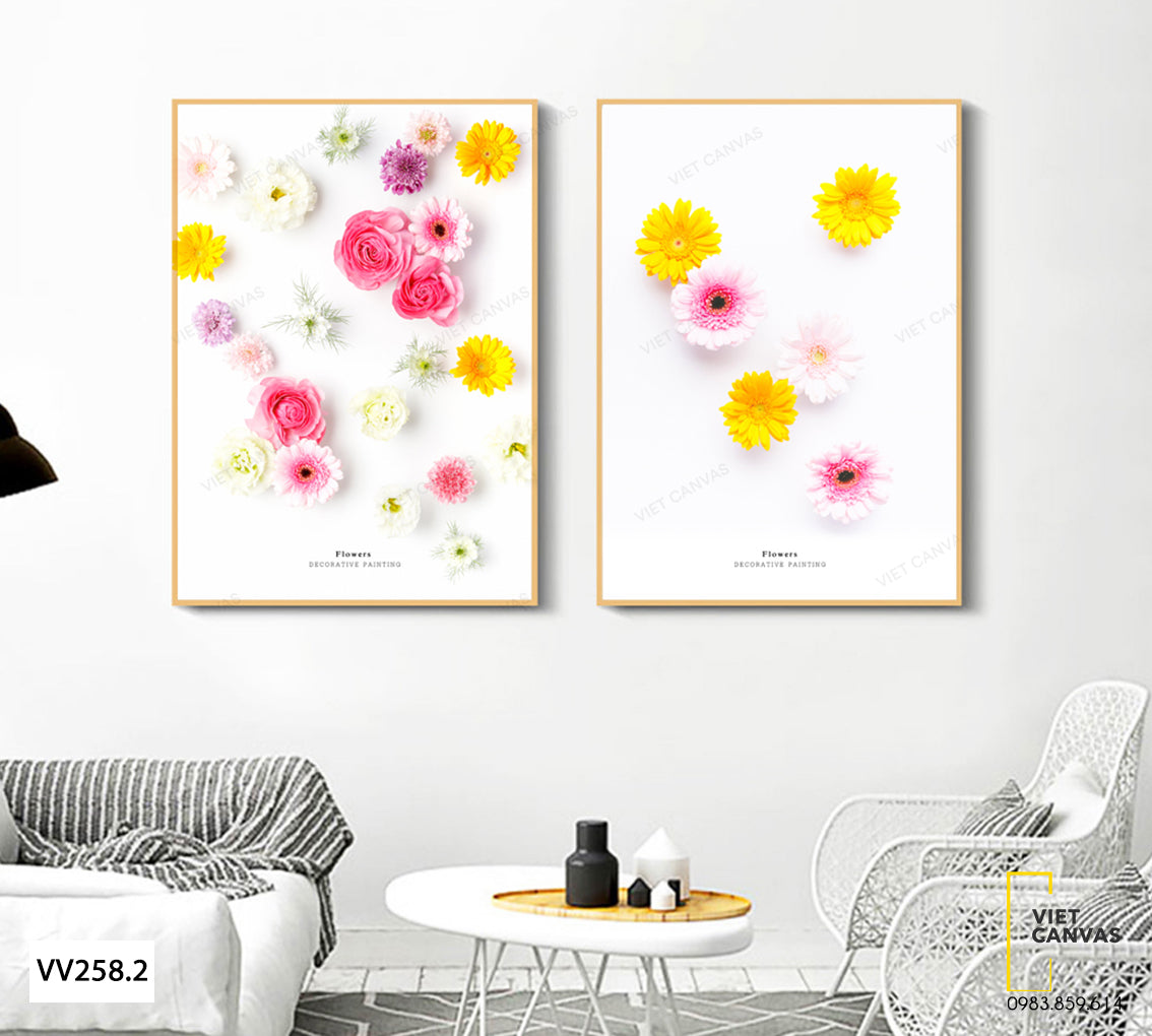 Bộ 2 Tranh Hoa Hồng Và Hoa Đồng Tiền - VV258.2