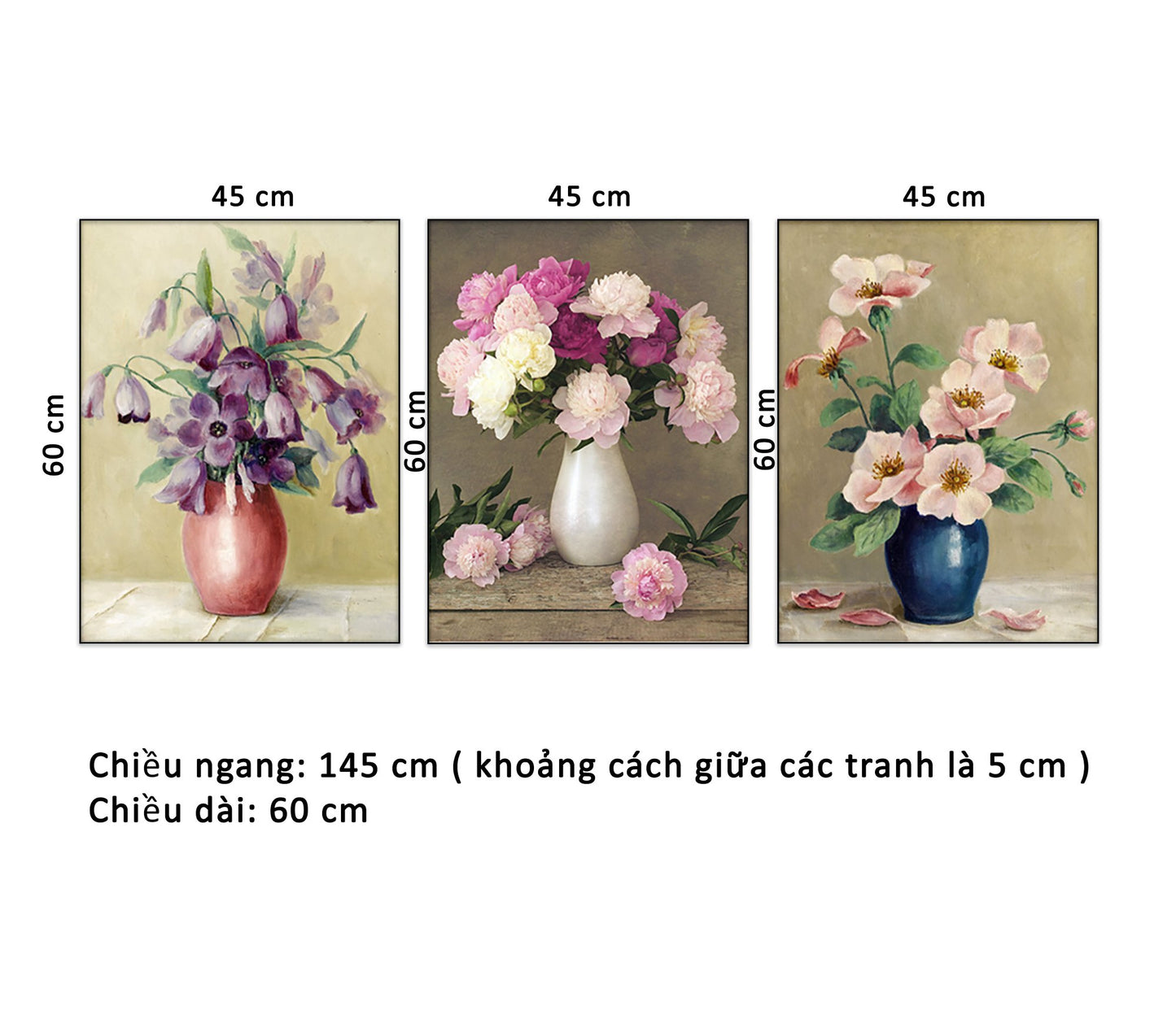 Bộ 3 Tranh Bình Hoa Tĩnh Vật - HD916