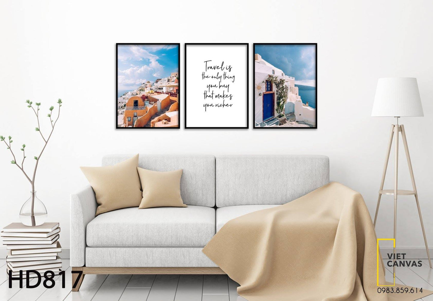 Bộ 3 Tranh Dải Nhà Bên Bãi Biển Và Quotes - HD817
