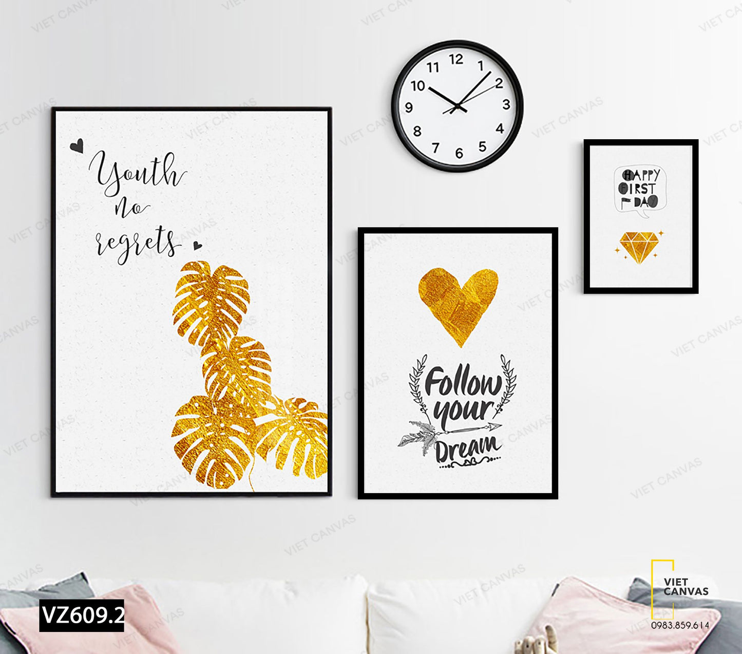 Bộ 3 Tranh Quotes Và Lá Cây Vàng - VZ609.2