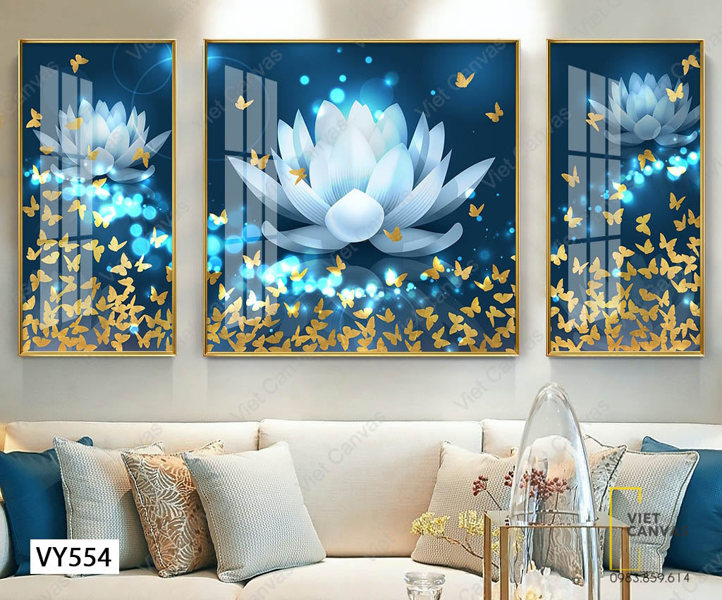 Bộ 3 Tranh Hoa Sen Và Đàn Bướm - VY554