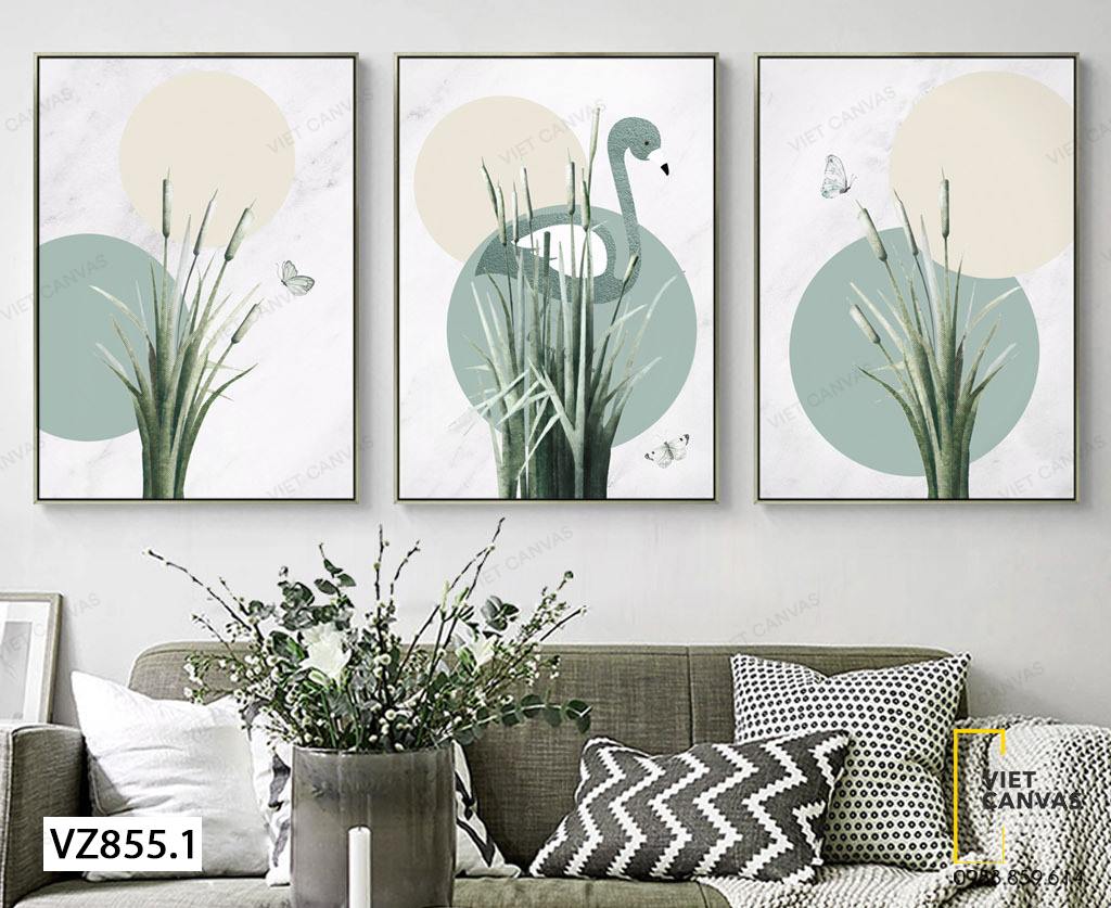 Bộ 3 Tranh Hồng Hạc, Cỏ Lau Và Đàn Bướm - VZ855.1