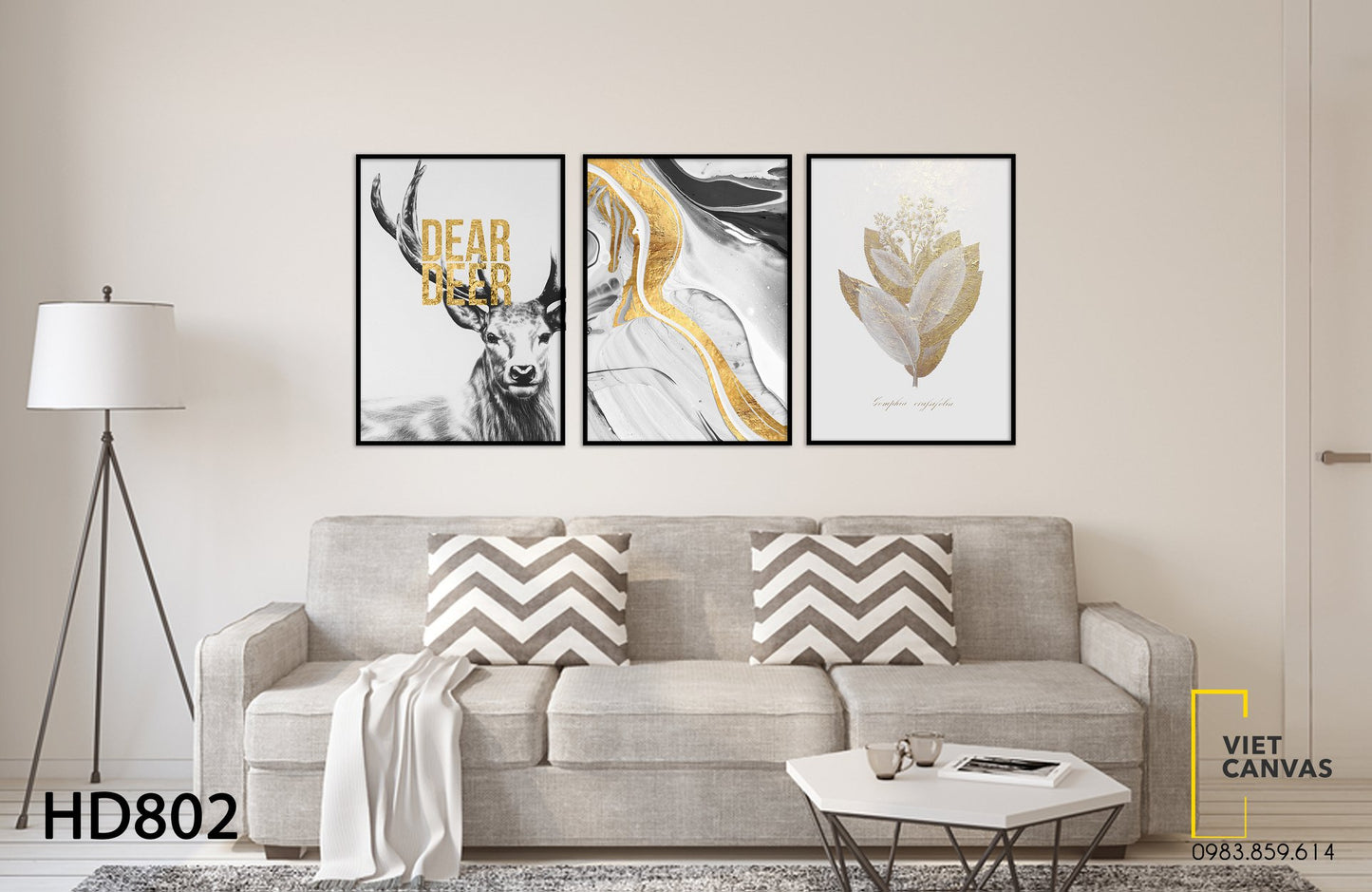 Bộ 3 Tranh Hươu Và Trừu Tượng Tam Sắc - HD802