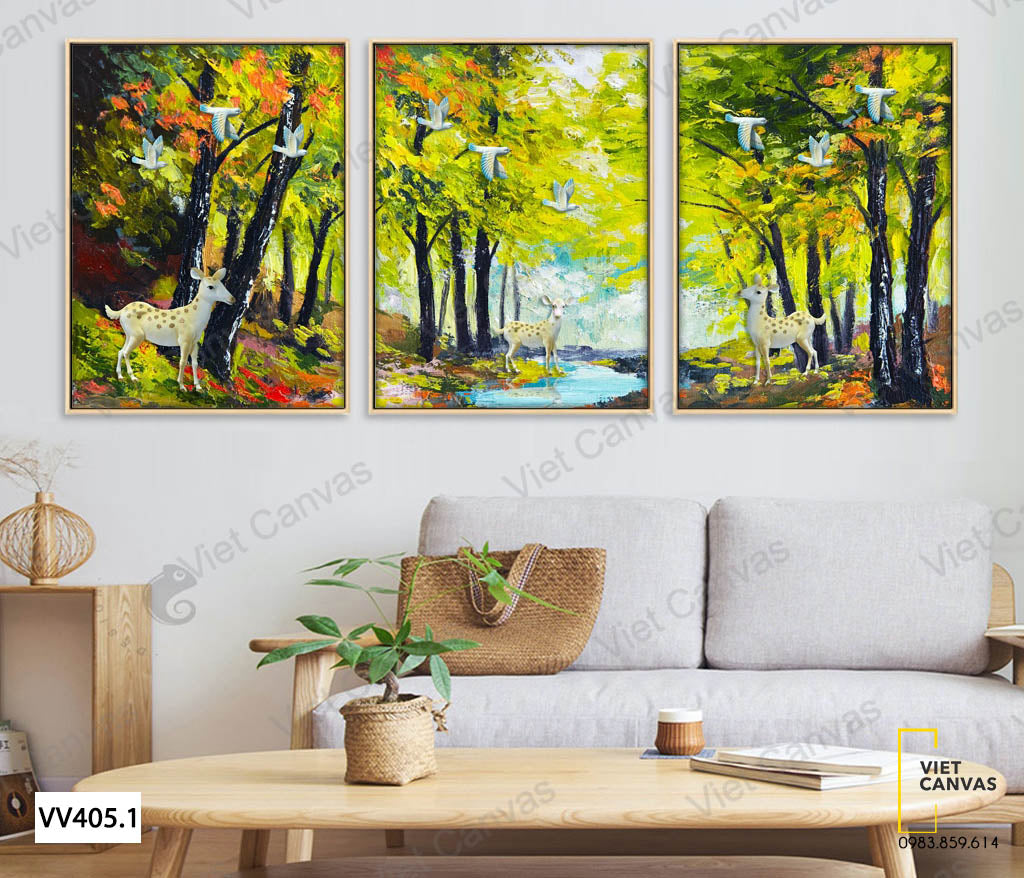 Bộ 3 Tranh Khu Rừng Và Dòng Suối - VV405.1