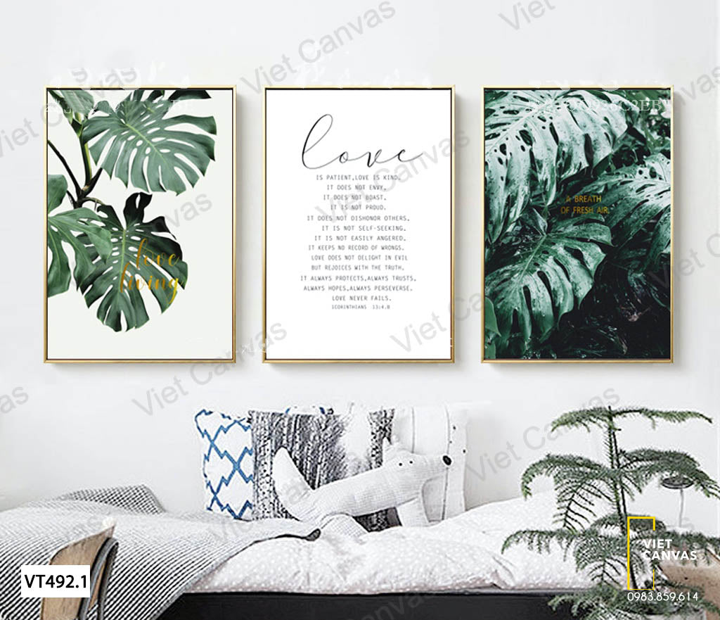 Bộ 3 Tranh Lá Cây Và Quotes - VT492.1
