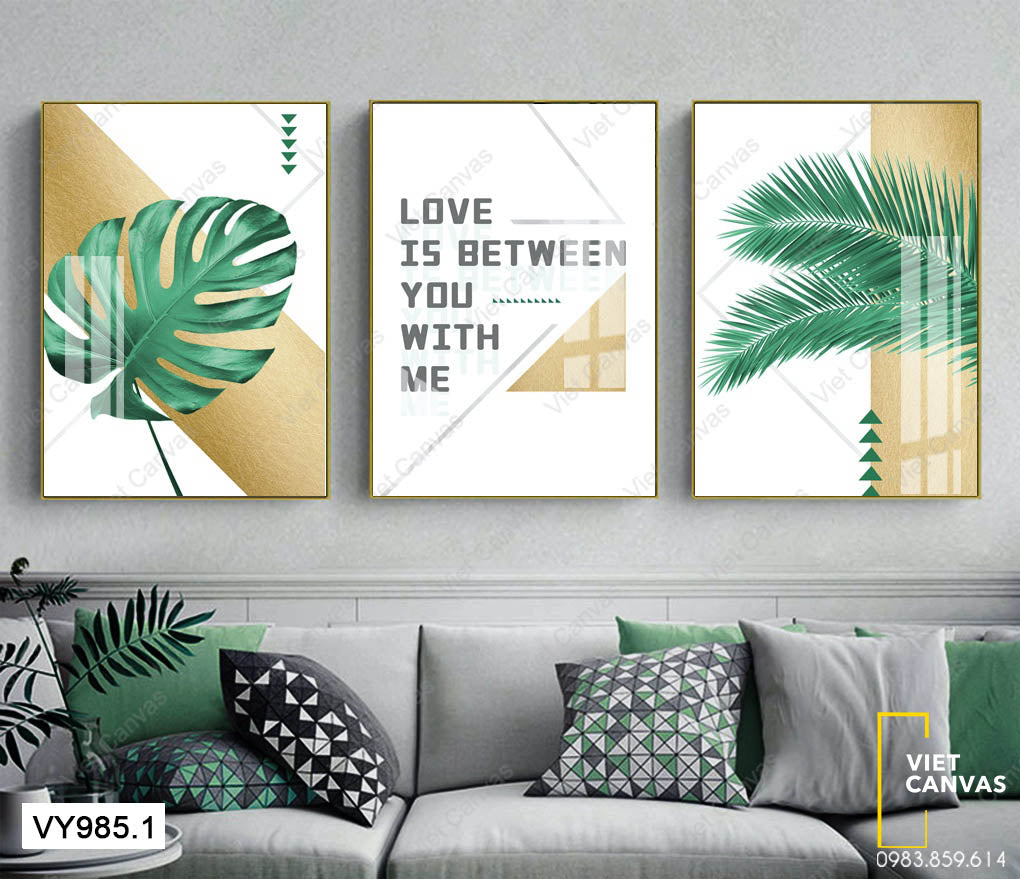 Bộ 3 Tranh Lá Cây Tươi Mát Và Quotes - VY985.1