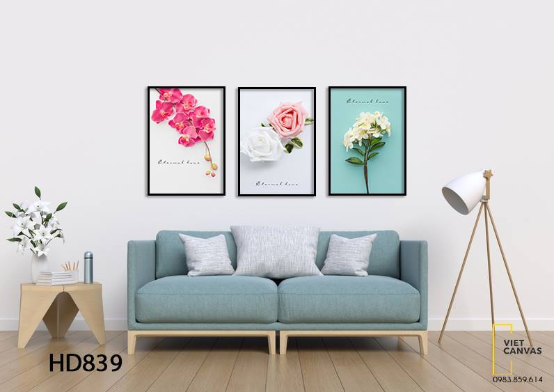 Bộ 3 Tranh Hoa Hồng Và Mộc Lan Khoe Sắc - HD839