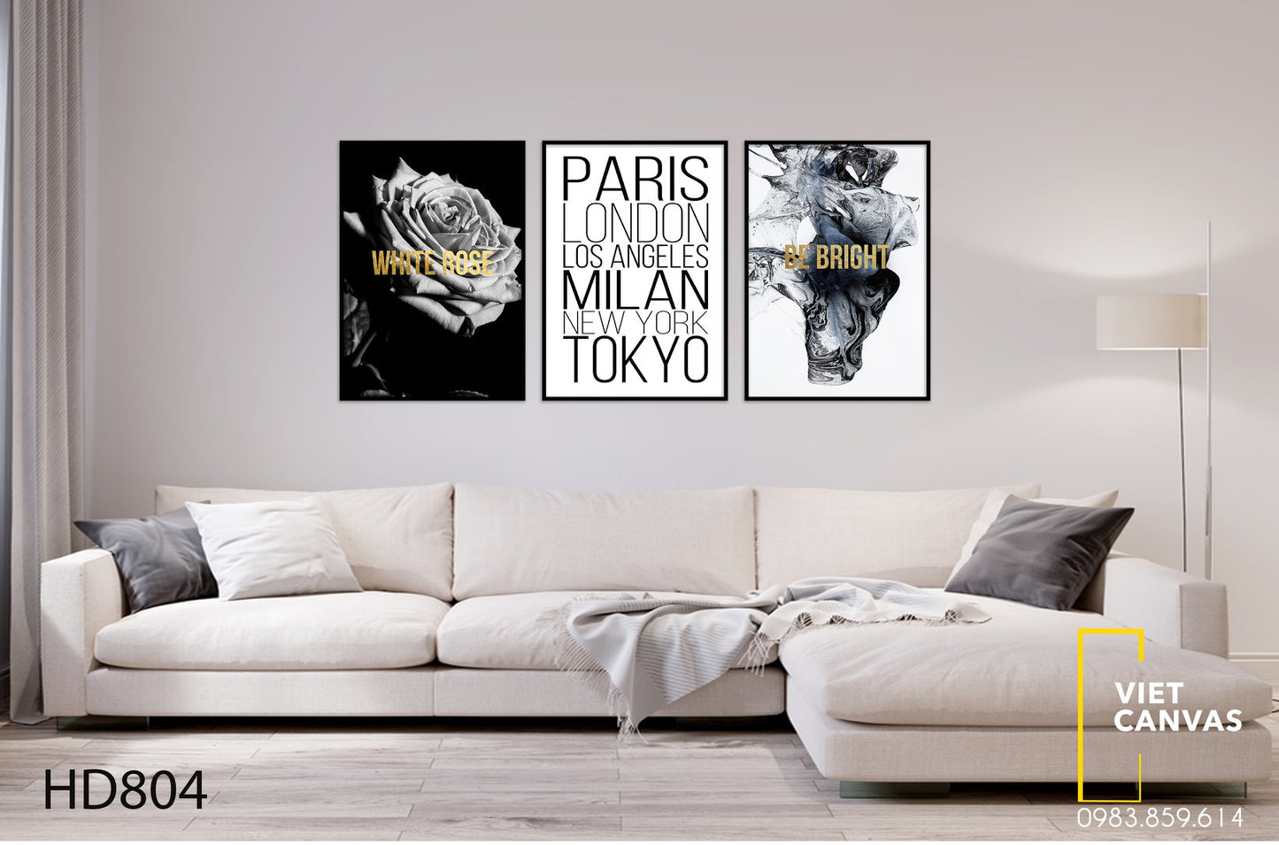 Bộ 3 Tranh White Rose Đẳng Cấp Và Quotes - HD804