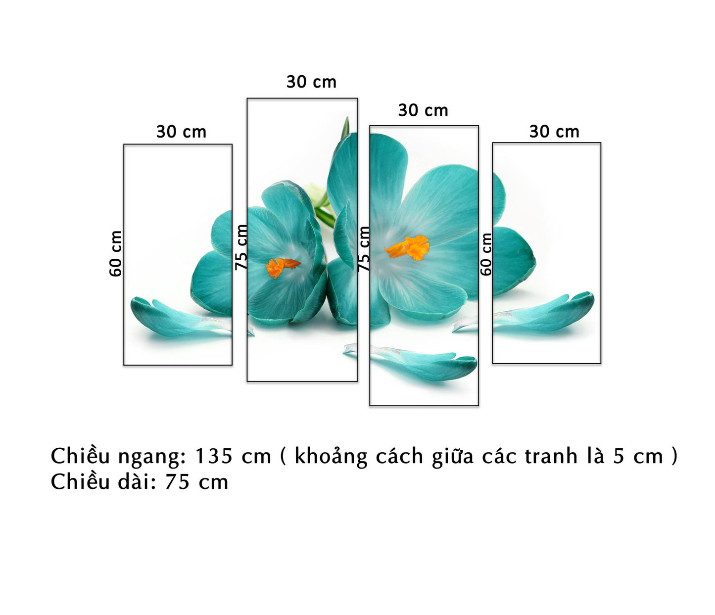 Bộ 4 Tranh Bông Hoa Xanh Biếc - HD941