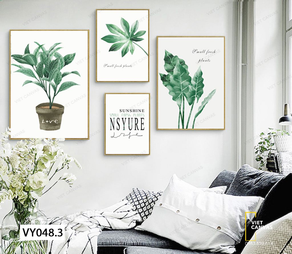 Bộ 4 Tranh Cành Lá Nhỏ Và Quotes - VY048.3