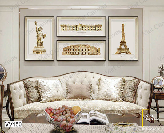 Bộ 4 Tranh Công Trình Kiến Trúc Trên Thế Giới - VV150