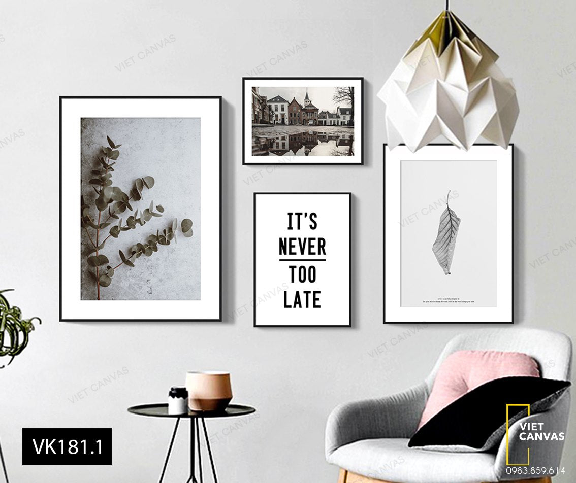 Bộ 4 Tranh Khu Phố, Lá Cây Và Quotes - VK181.1