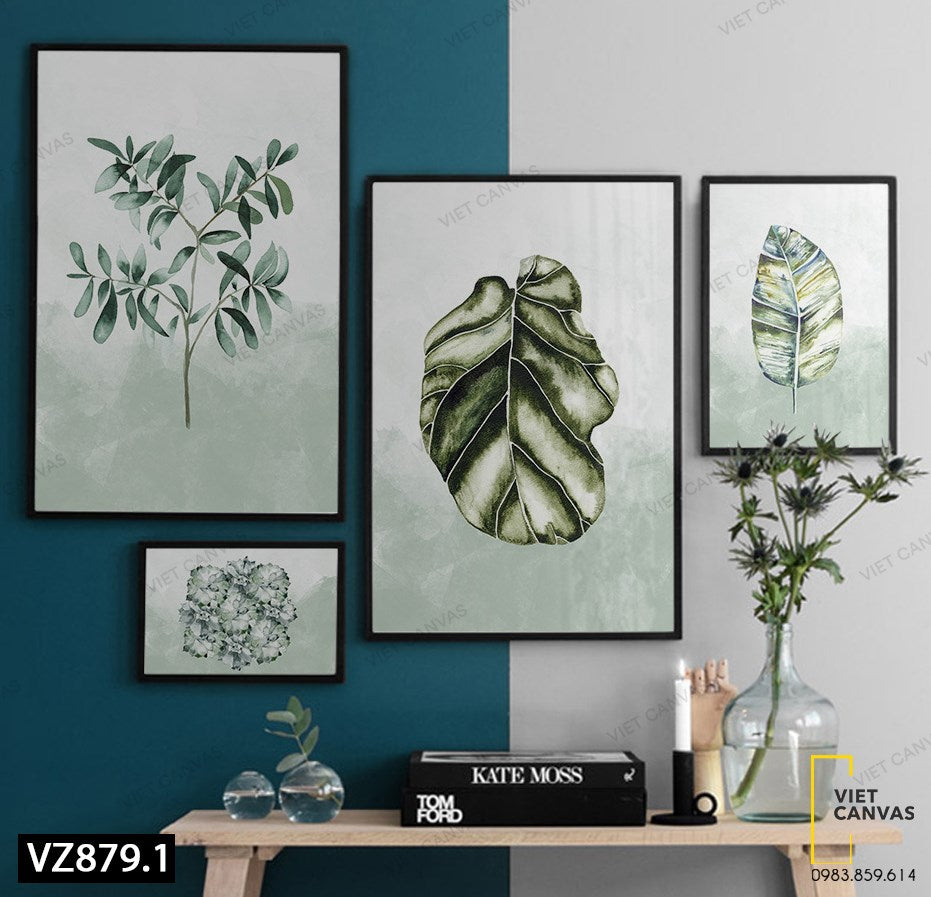 Bộ 4 Tranh Lá Cây Màu Xanh - VZ879.1