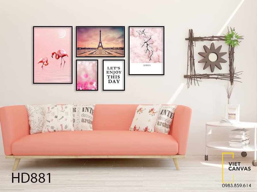 Bộ 5 Tranh Hoa, Hồng Hạc, Tháp Eiffel Và Quotes - HD881