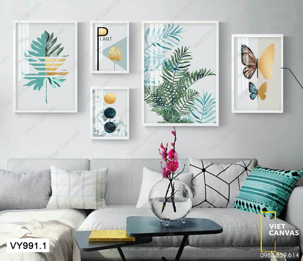 Bộ 5 Tranh Con Bướm Và Những Cành Lá - VY991.1