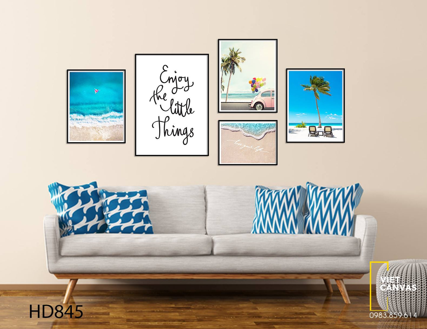 Bộ 5 Tranh Biển Xanh Và Quotes Enjoy The Little Things - HD845