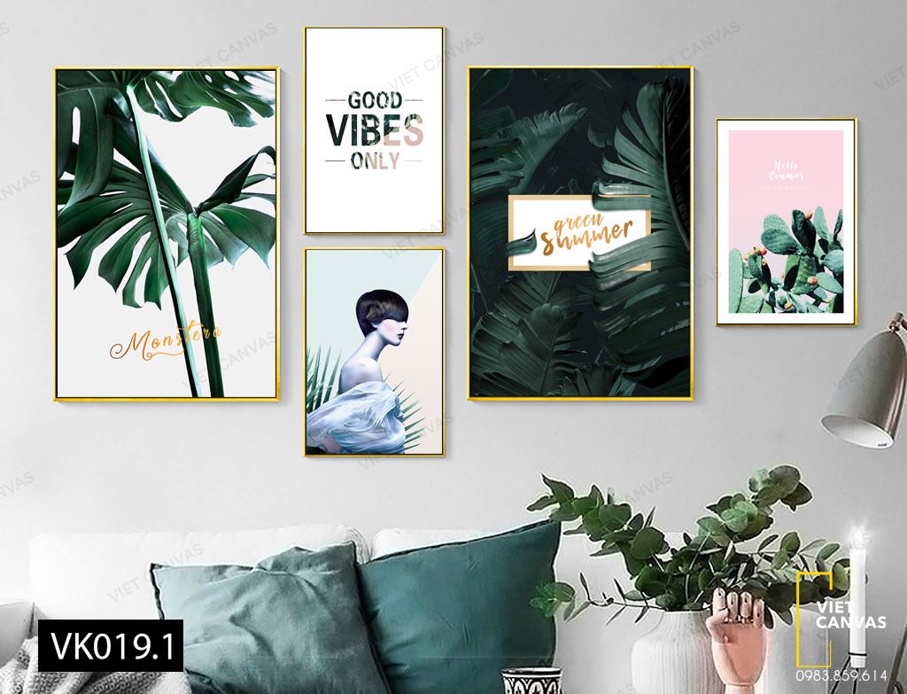 Bộ 5 Tranh Cô Gái Và Lá Cây Xanh - VK019.1