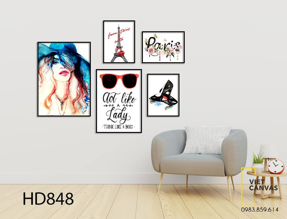 Bộ 5 Tranh Paris Thời Thượng, Cô Gái Cá Tính Và Quotes - HD848