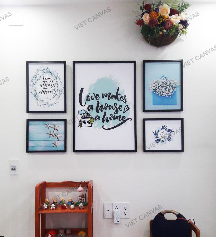 Bộ 5 Tranh Hoa, Sao Biển Và Quotes Love Makes House A Home - HD035