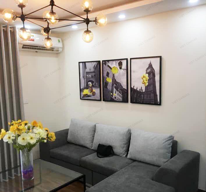 Bộ 3 Tranh Chiếc Ô, Xe Máy Và Những Quả Bong Bóng Bên Khu Phố - HD318