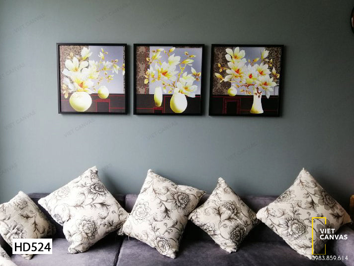 Bộ 3 Tranh Bình Hoa Trắng Sang Trọng - HD524