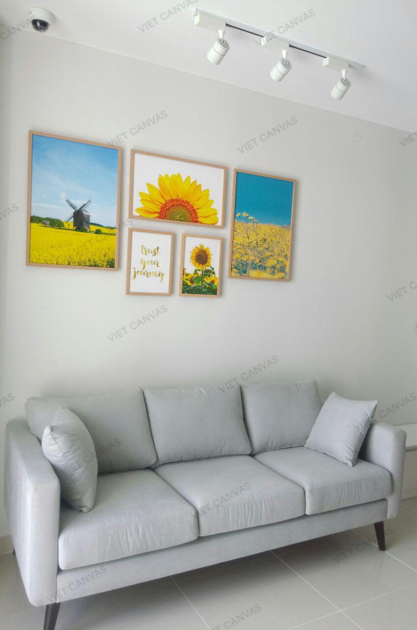 Bộ 5 Tranh Rừng Hoa Hướng Dương, Cối Xay Gió Và Quotes - HD604
