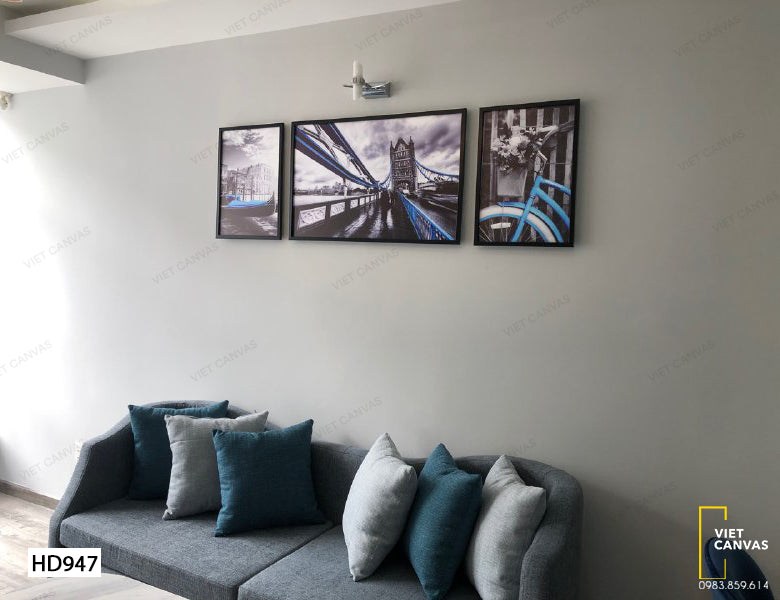 Bộ 3 Tranh Thành Phố Sắc Xanh Xám - HD947