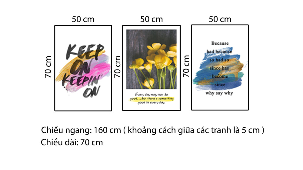 Bộ 3 Tranh Chùm Hoa Vàng Và Quotes - HD979
