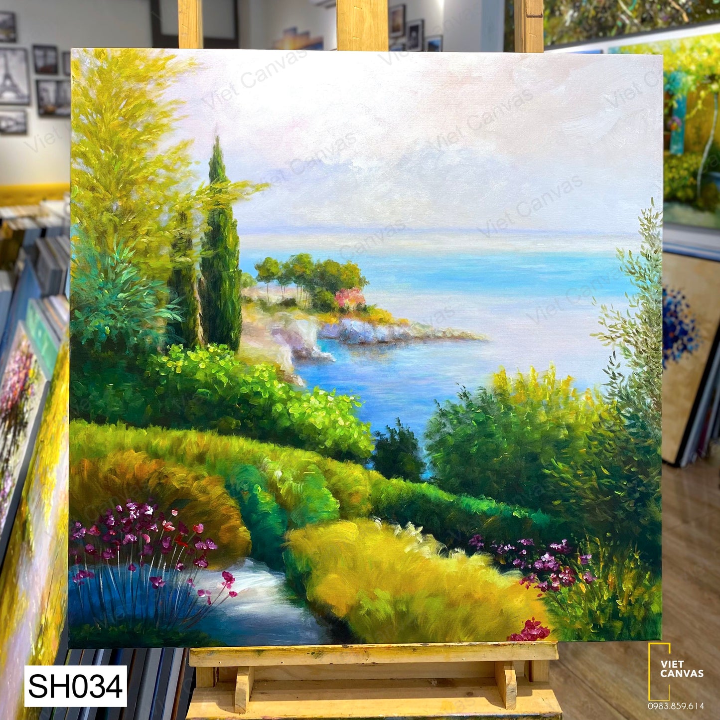 Tranh Sơn Dầu Vườn Hoa Và Biển - SH034