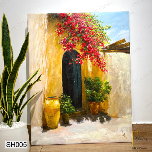 Tranh Sơn Dầu Dàn Hoa Bên Hiên Nhà - SH005