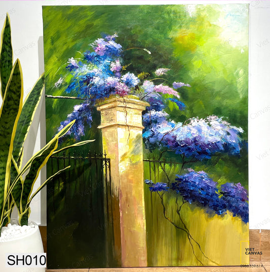 Tranh Sơn Dầu Hoa Tím Trên Cổng Nhà - SH010