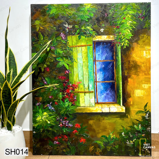 Tranh Sơn Dầu Cửa Sổ Bên Vườn Hoa - SH014
