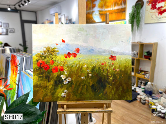 Tranh Sơn Dầu Vườn Hoa Trên Đồi - SH017