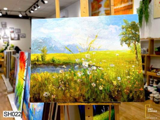 Tranh Sơn Dầu Vườn Hoa Bên Hồ - SH022