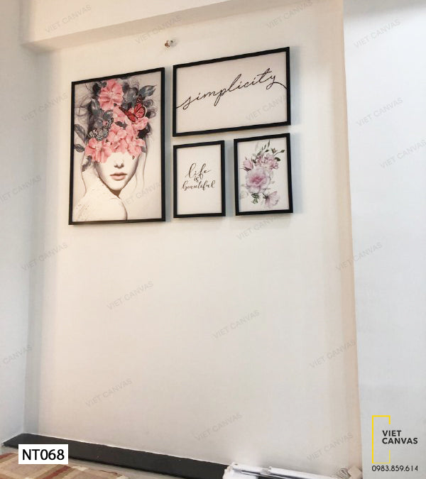 Bộ 4 Tranh Quotes, Hoa Và Cô Gái - NT068