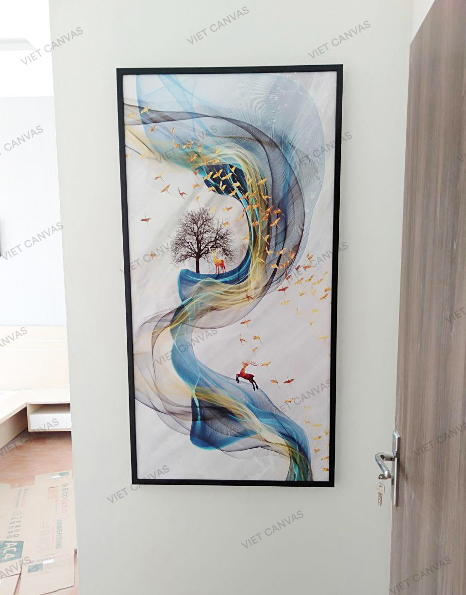 Tranh Phong Cảnh Cây, Đàn Chim Và Hươu - NT267