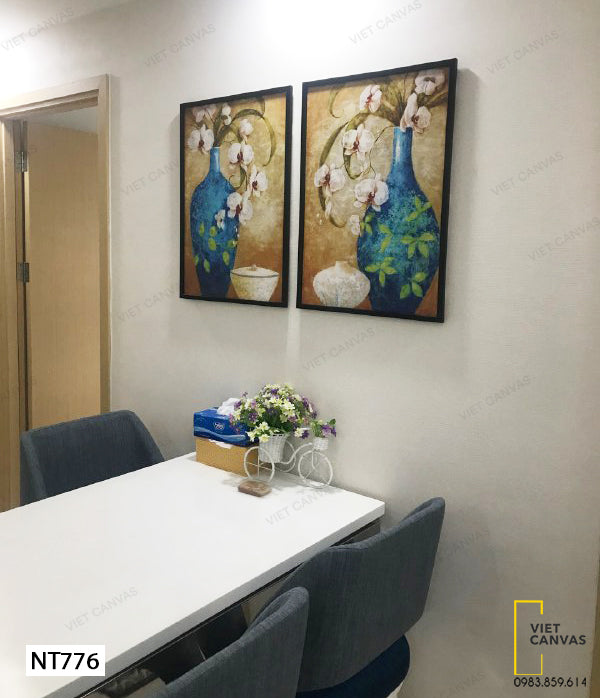 Bộ 2 Tranh Bình Bông Xanh - NT776